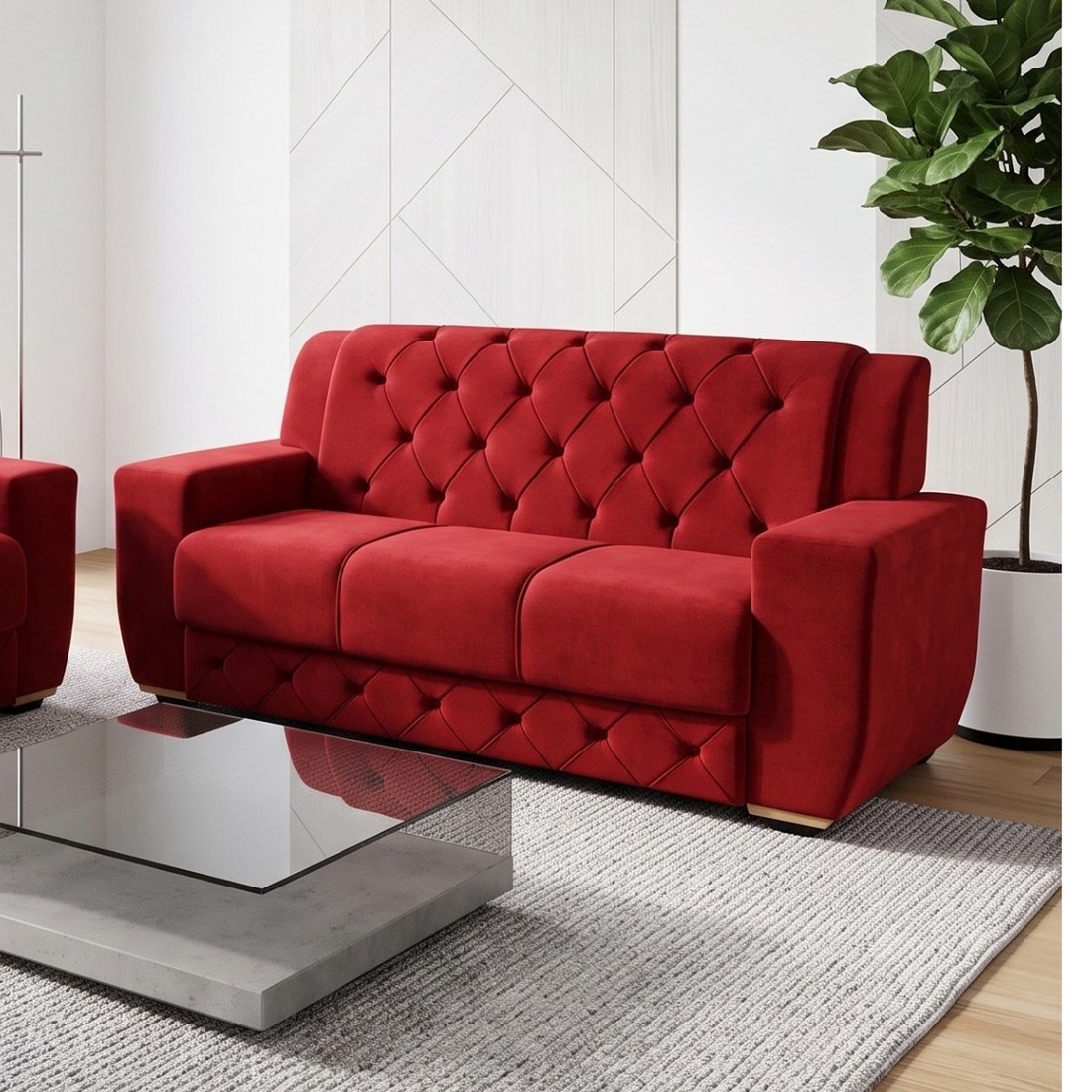 Conjunto de Sofá 2 e 3 Lugares Chile Encosto Capitonê Malu Estofados - Vermelho Conjunto de Sofá 2 e 3 Lugares Chile Encosto Capitonê Malu Estofados - Vermelho
