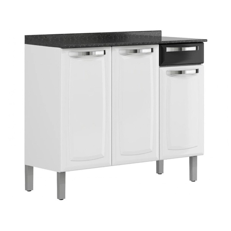 Balcão Rose em Aço 3 Portas 1 Gaveta, Preto - Itatiaia Balcão Rose em Aço 3 Portas 1 Gaveta, Preto - Itatiaia