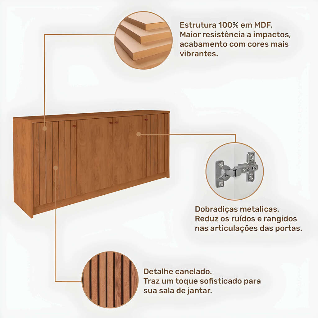 Buffet para Sala 4 Portas em MDF Cimol Lia Nature Buffet para Sala 4 Portas em MDF Cimol Lia Nature