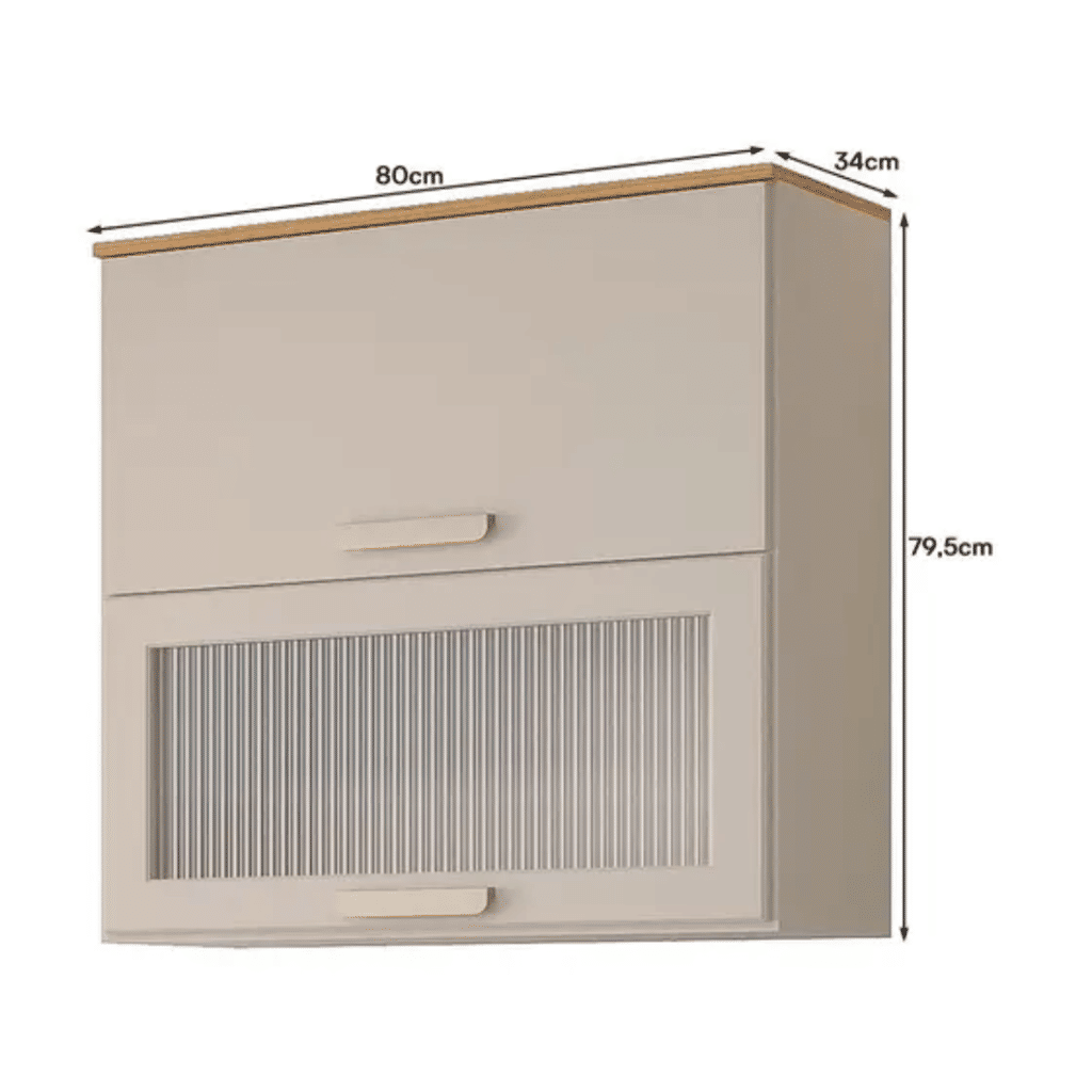 Armário Aéreo Bella 80cm 2 Portas Basculantes, 1 com Vidro, Off White/Freijó - MGM Armário Aéreo Bella 80cm 2 Portas Basculantes, 1 com Vidro, Off White/Freijó - MGM