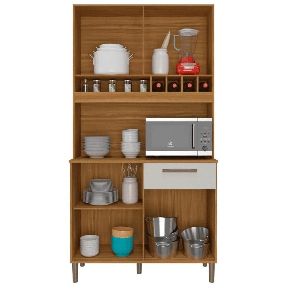 Armário de Cozinha Kit 4 Portas 1 Gaveta Ronipa Pinot Amendoa/Off White Armário de Cozinha Kit 4 Portas 1 Gaveta Ronipa Pinot Amendoa/Off White
