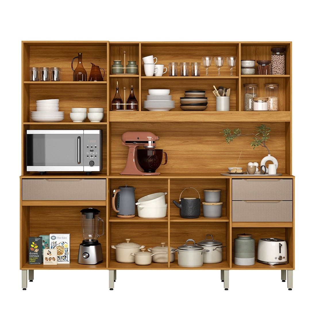 Kit Cozinha Compacta 10 Portas 3 Gavetas Pleno Demobile 218cm - Cinamon/Nude Prime TX