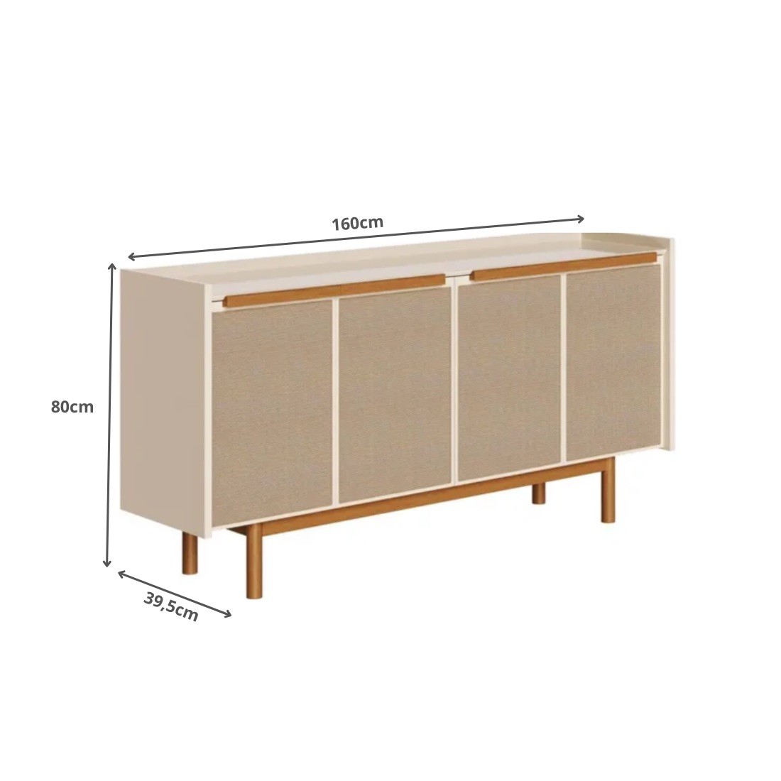 Buffet Dune 4 Portas 1.6 com 1 Gaveta, Off White/Nature - Imcal Buffet Dune 4 Portas 1.6 com 1 Gaveta, Off White/Nature - Imcal