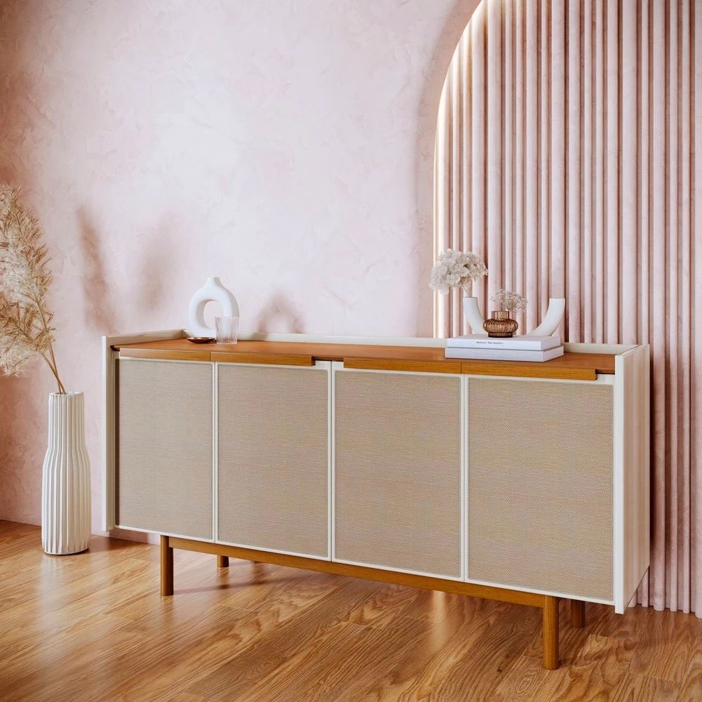 Buffet Dune 4 Portas 1.8 com 1 Gaveta, Off White/Nature - Imcal Buffet Dune 4 Portas 1.8 com 1 Gaveta, Off White/Nature - Imcal