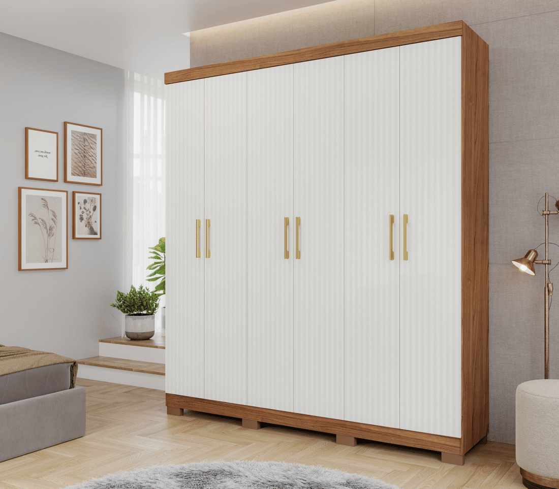 Guarda-Roupa Casal Em MDF 6 Portas Panan Milena Cinamomo/Grafiato Guarda-Roupa Casal Em MDF 6 Portas Panan Milena Cinamomo/Grafiato