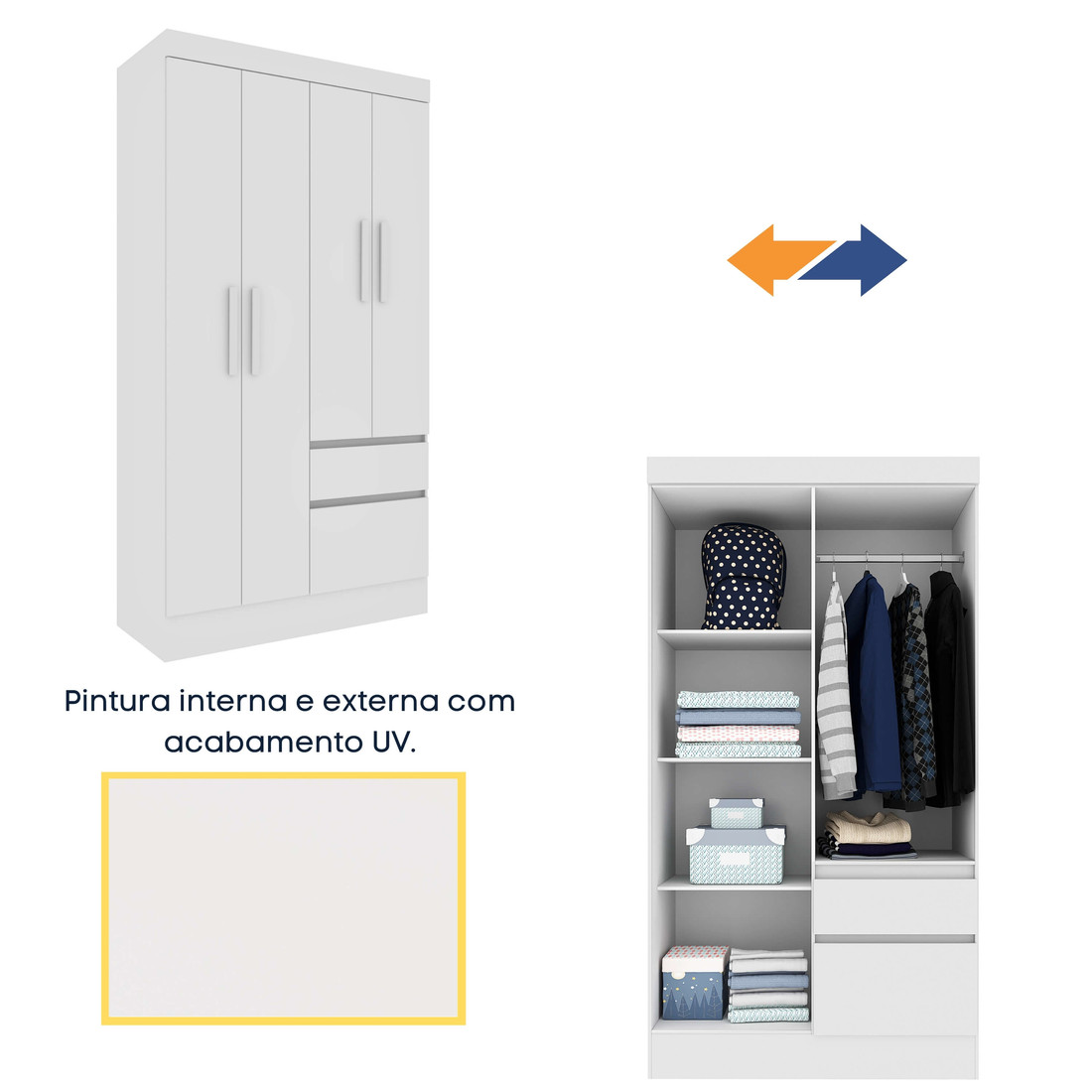 Guarda-Roupa Solteiro 4 Portas 2 Gavetas Oregon Branco - Tcil Móveis  Guarda-Roupa Solteiro 4 Portas 2 Gavetas Oregon Branco - Tcil Móveis