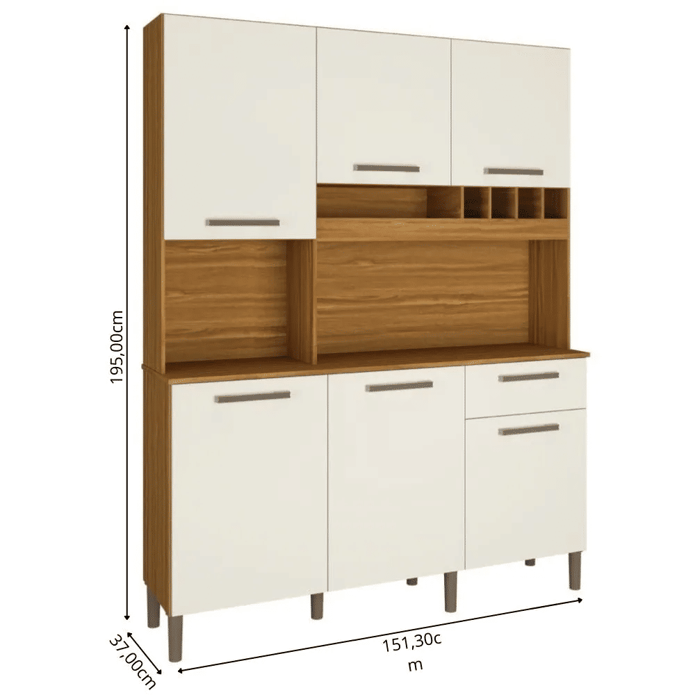 Armário de Cozinha em MDF Kit 6 Portas 1 Gaveta Ronipa Pinot Amendoa/Off White Armário de Cozinha em MDF Kit 6 Portas 1 Gaveta Ronipa Pinot Amendoa/Off White