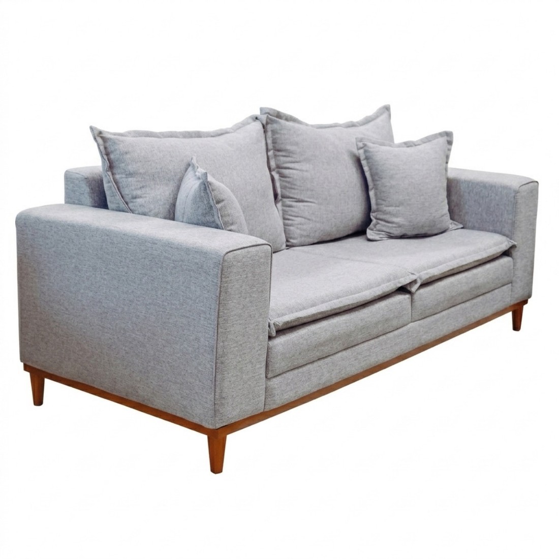 Sofá Búzios 3 Lugares 2,00m com Pillow – Assento em Espuma D33 e Pés de Madeira - Cinza - Design Sofá Búzios 3 Lugares 2,00m com Pillow – Assento em Espuma D33 e Pés de Madeira - Cinza - Design