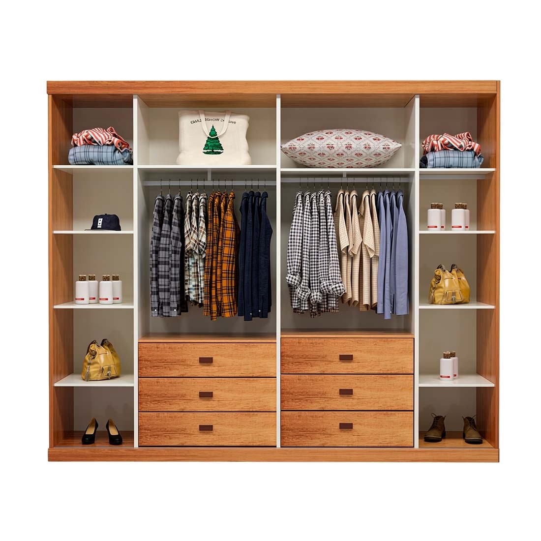 Guarda-roupa Casal Mary Reflecta com LED 6 Portas 238cm 100% MDF - Natural/Off White