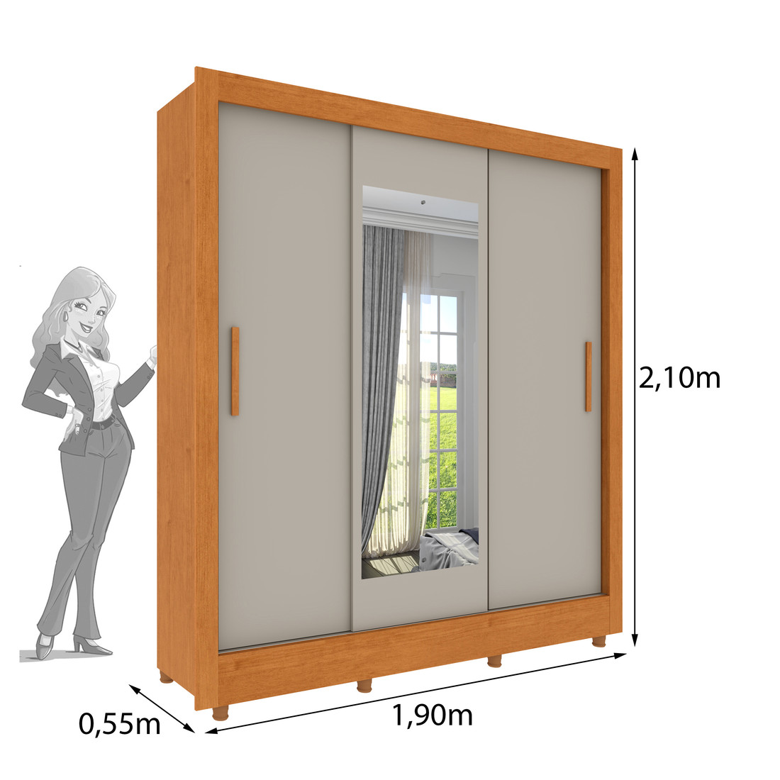 Guarda‑roupa Valencia 3 Portas de Correr com 4 Gavetas – Tcil Móveis – Cinamomo/Off White Guarda‑roupa Valencia 3 Portas de Correr com 4 Gavetas – Tcil Móveis – Cinamomo/Off White