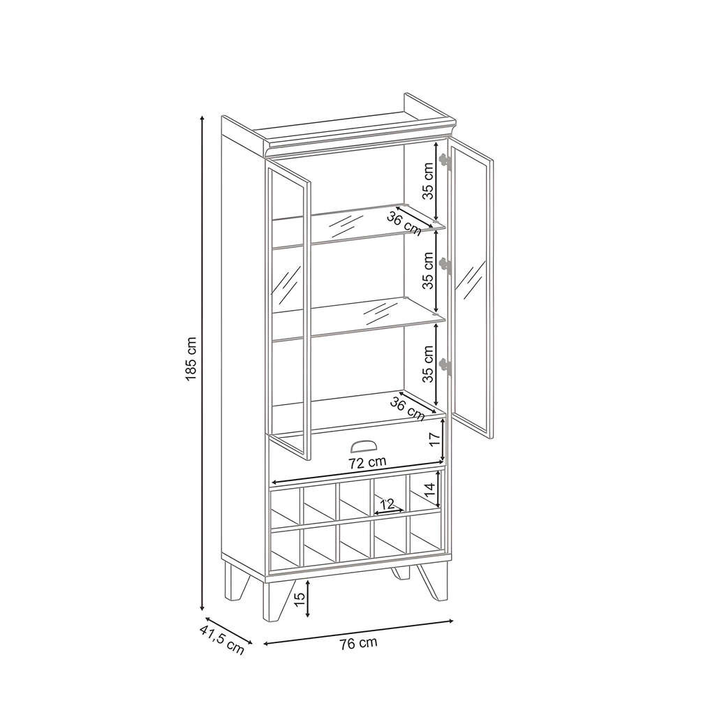 Cristaleira 2 Portas de Vidro 1 Gaveta Adega HB Móveis Opera Off White/Nature