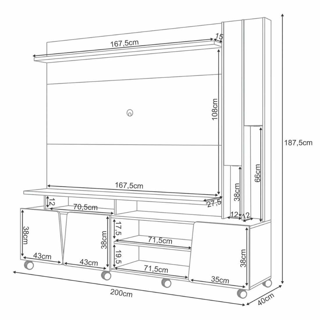 Home HB Theater Virtus 2.0 3 Portas 200cm - Cinamomo/Off White