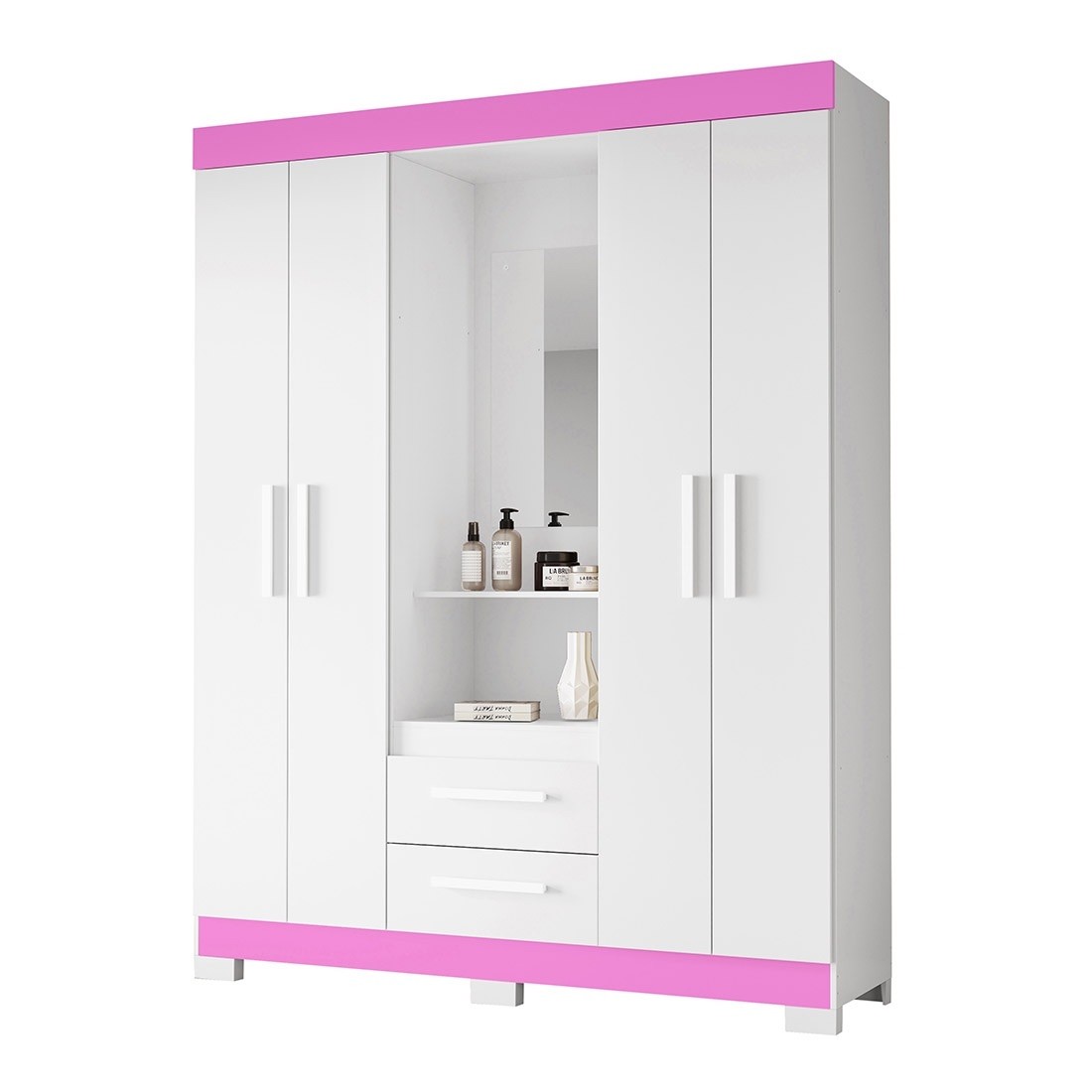 Guarda-roupa Solteiro NT6055 com Espelho 4 Portas 138,5cm Notável - Branco Fosco - Br/Rsfle