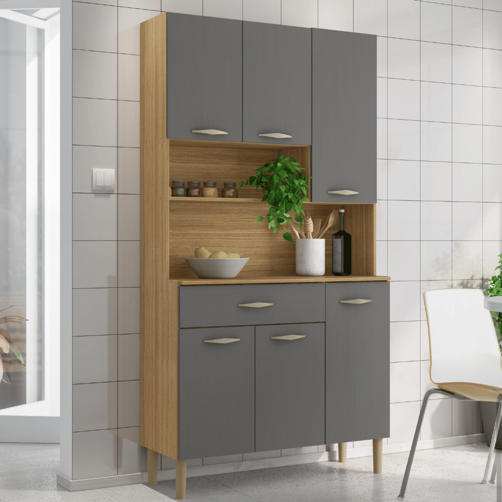 Armário de Cozinha Kit 6 Portas Kits Paraná Apolo Freijo/Gris Armário de Cozinha Kit 6 Portas Kits Paraná Apolo Freijo/Gris