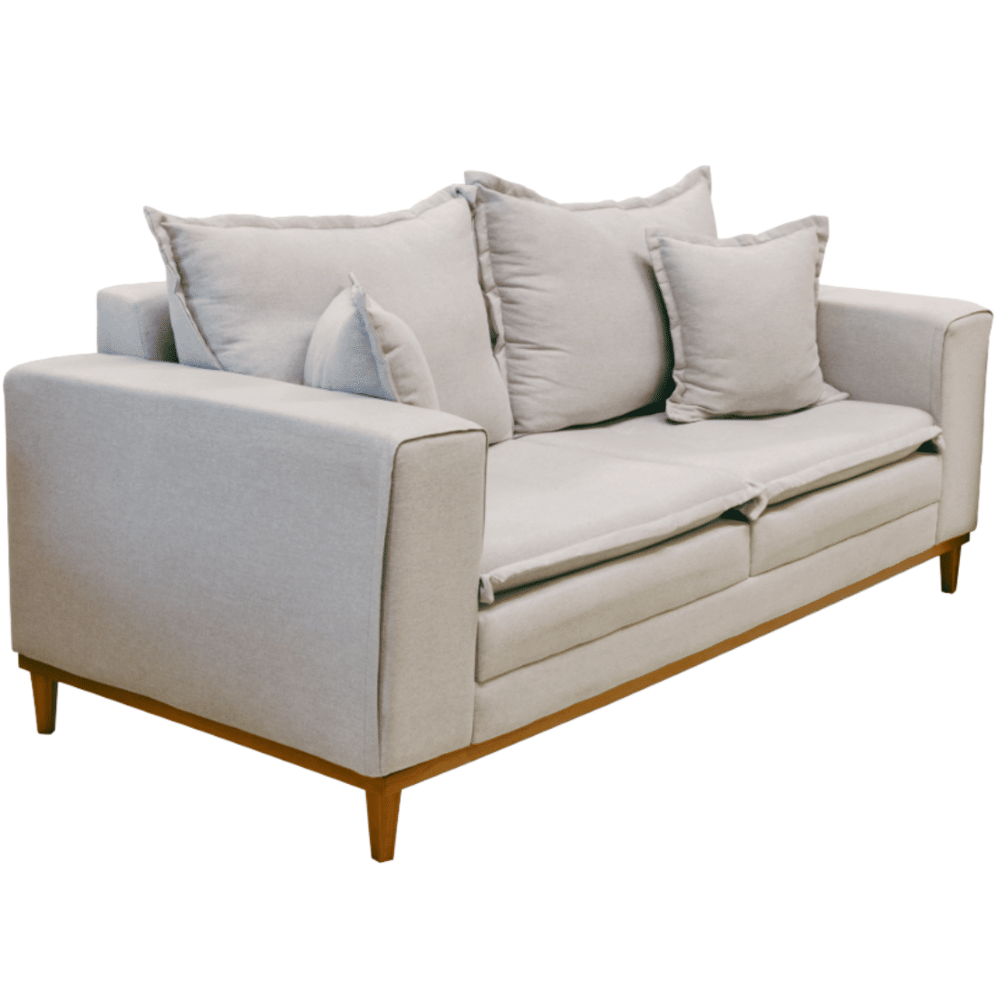 Sofá Búzios 3 Lugares 2,00m com Pillow – Assento em Espuma D33 e Pés de Madeira - Bege - Design Sofá Búzios 3 Lugares 2,00m com Pillow – Assento em Espuma D33 e Pés de Madeira - Bege - Design