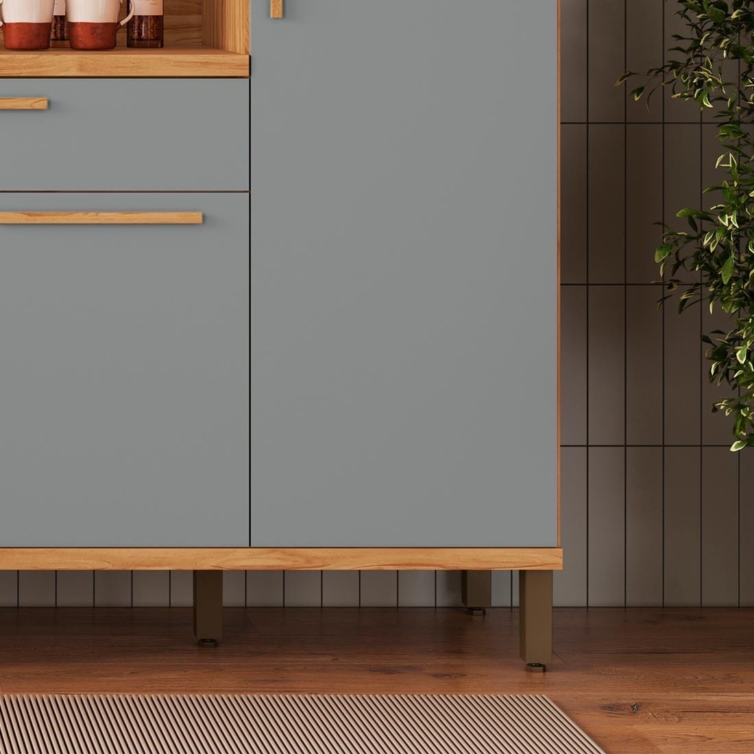 Kit de Cozinha Compacta 180 6 Portas 100% MDF Cecília Rio Doce - Amendoa/Cinza Kit de Cozinha Compacta 180 6 Portas 100% MDF Cecília Rio Doce - Amendoa/Cinza