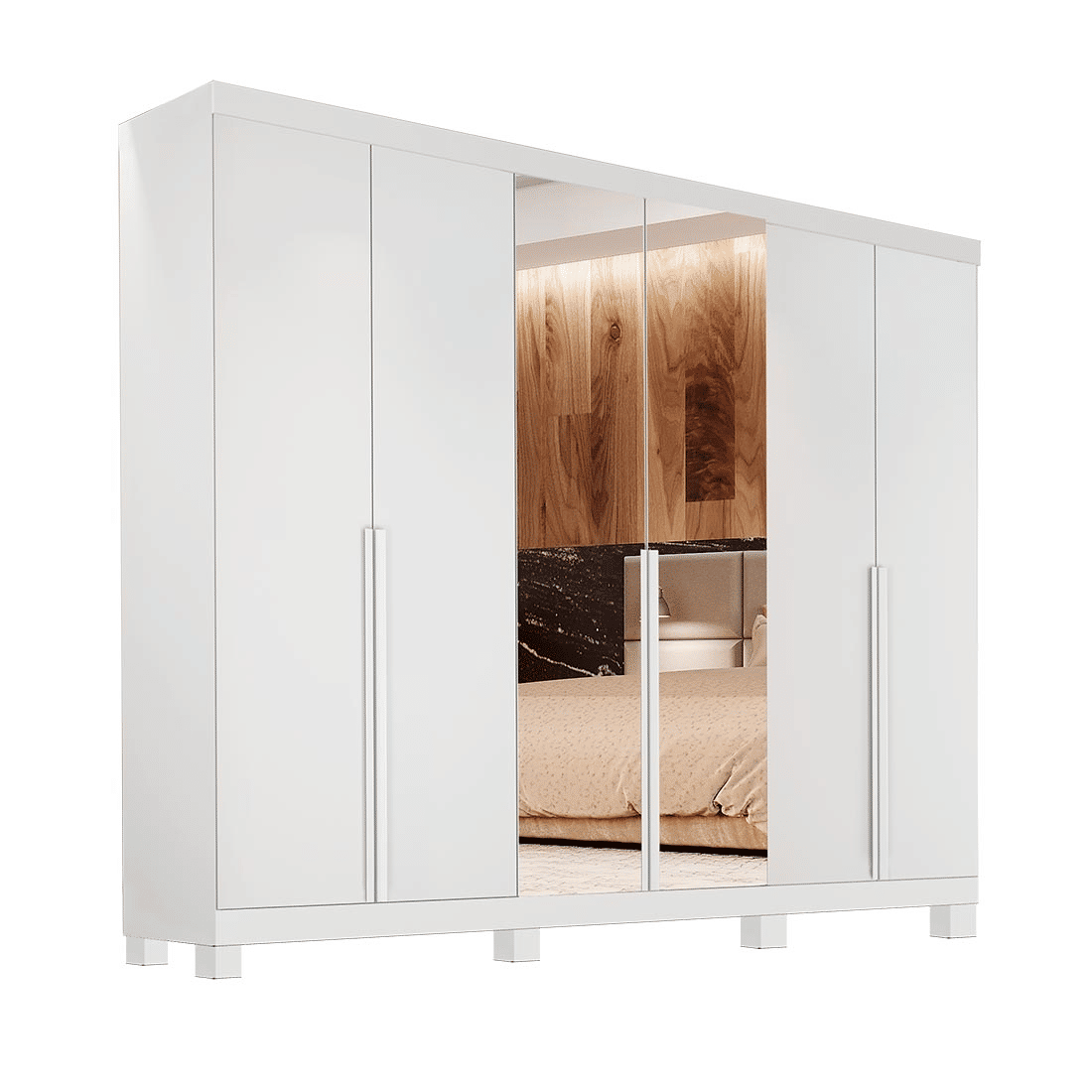Guarda Roupa Casal Master 240 6 Portas, com Espelho, 100% MDF cor Branco - Bianchi Guarda Roupa Casal Master 240 6 Portas, com Espelho, 100% MDF cor Branco - Bianchi