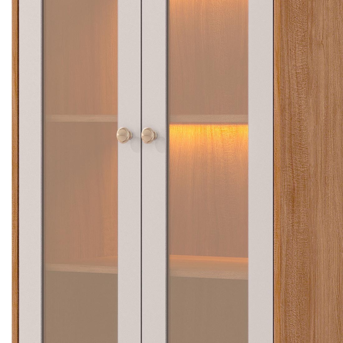 Cristaleira Reflecta Esplendida 100% MDF com LED 2 Portas 70cm MGM - Cinamomo/ Of White