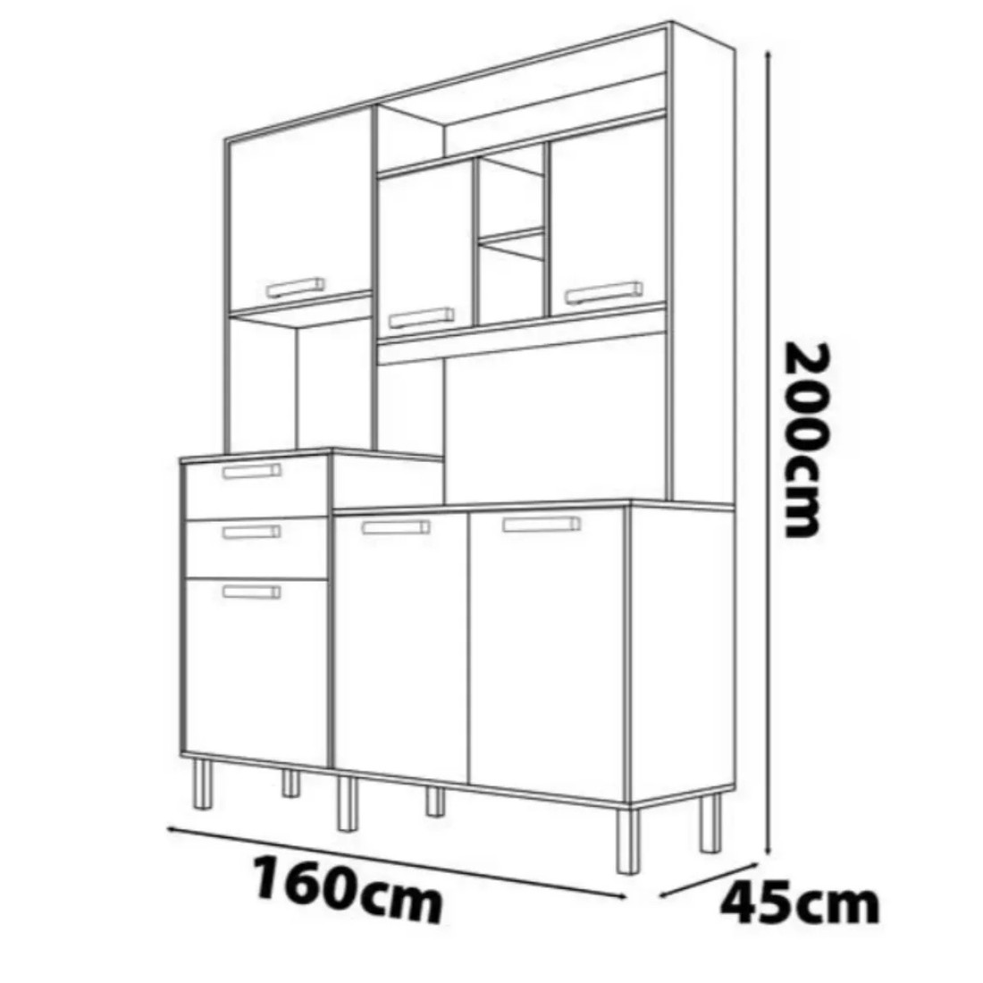 Kit Cozinha Itatiaia Nápoles 6 Portas 2 Gavetas 160cm - Cinamomo/Off White