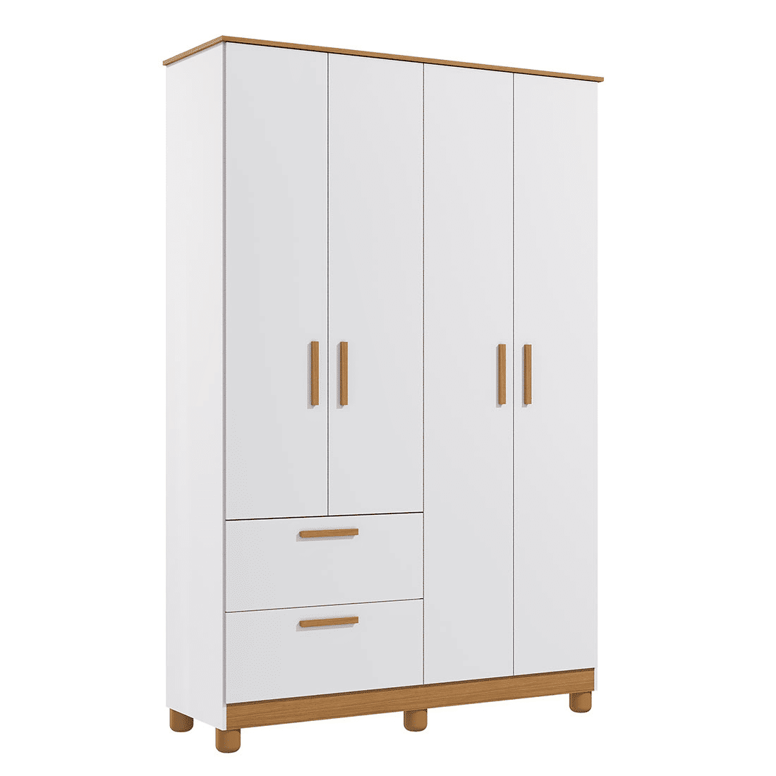 Guarda Roupa 4 Portas Infantil Jujuba 100% MDF Permóbili - Branco/Nature
