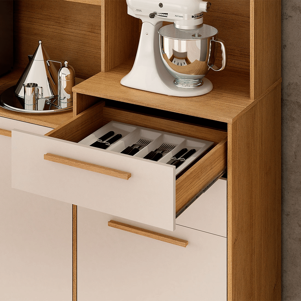 Armário de Cozinha Kit 7 Portas 2 Gavetas Valdemóveis Fortaleza Cinamomo/Off White Armário de Cozinha Kit 7 Portas 2 Gavetas Valdemóveis Fortaleza Cinamomo/Off White