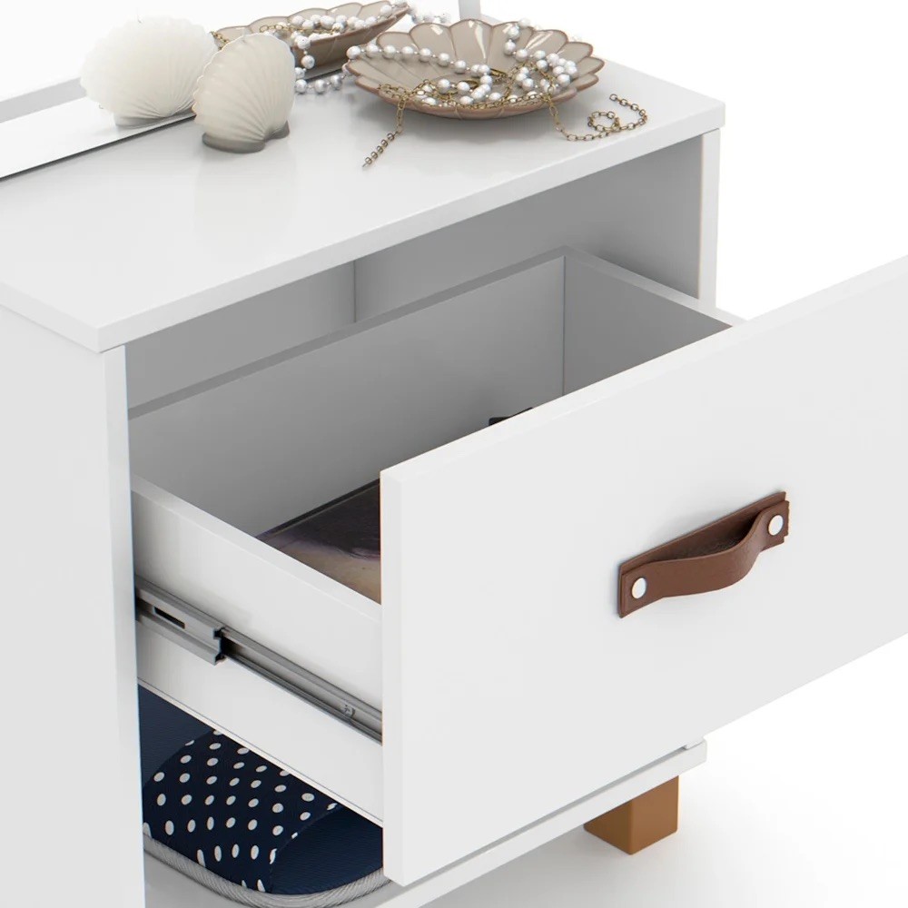 Toucador Penteadeira Com Espelho 1 Gaveta Organic Branco - EJ Móveis Toucador Penteadeira Com Espelho 1 Gaveta Organic Branco - EJ Móveis