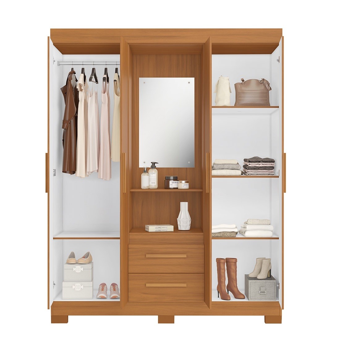 Guarda-roupa Solteiro NT6055 com Espelho 4 Portas Notável - Freijo