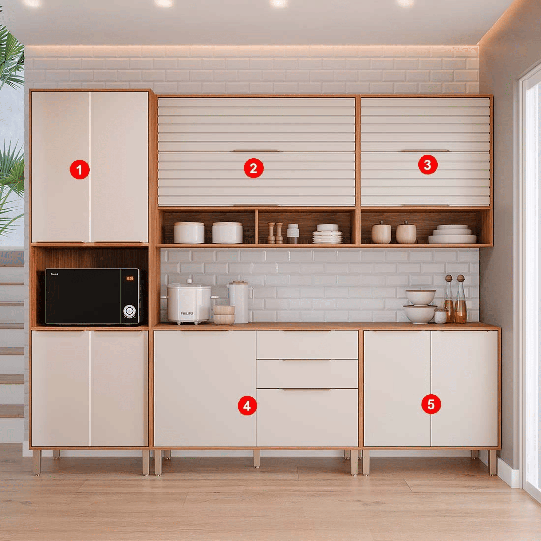 Cozinha Completa Modulada em MDF 5 Módulos MGM Esplêndida Cinamomo/Off White Cozinha Completa Modulada em MDF 5 Módulos MGM Esplêndida Cinamomo/Off White