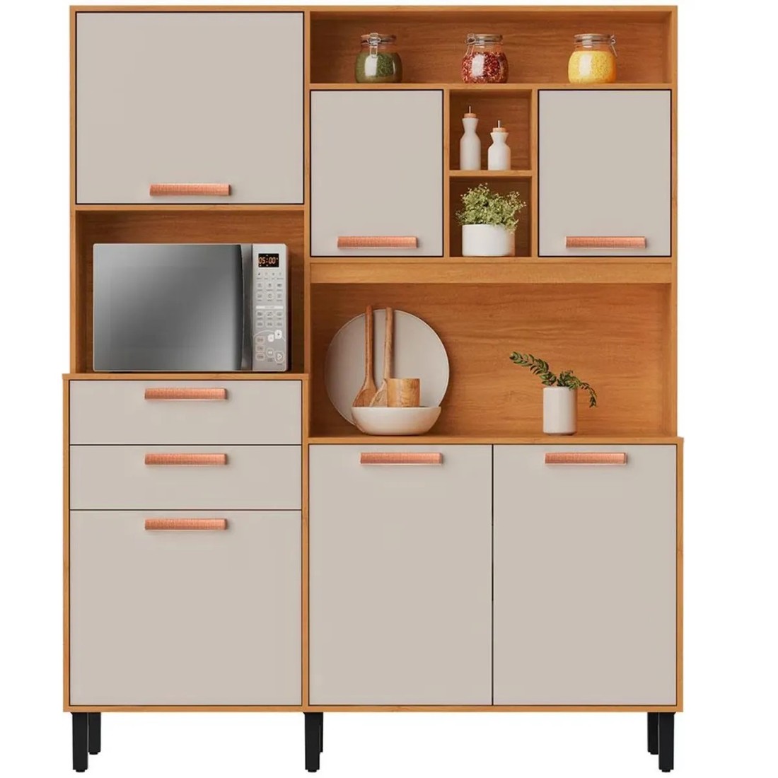 Kit Cozinha Itatiaia Nápoles 6 Portas 2 Gavetas 160cm - Cinamomo/Off White