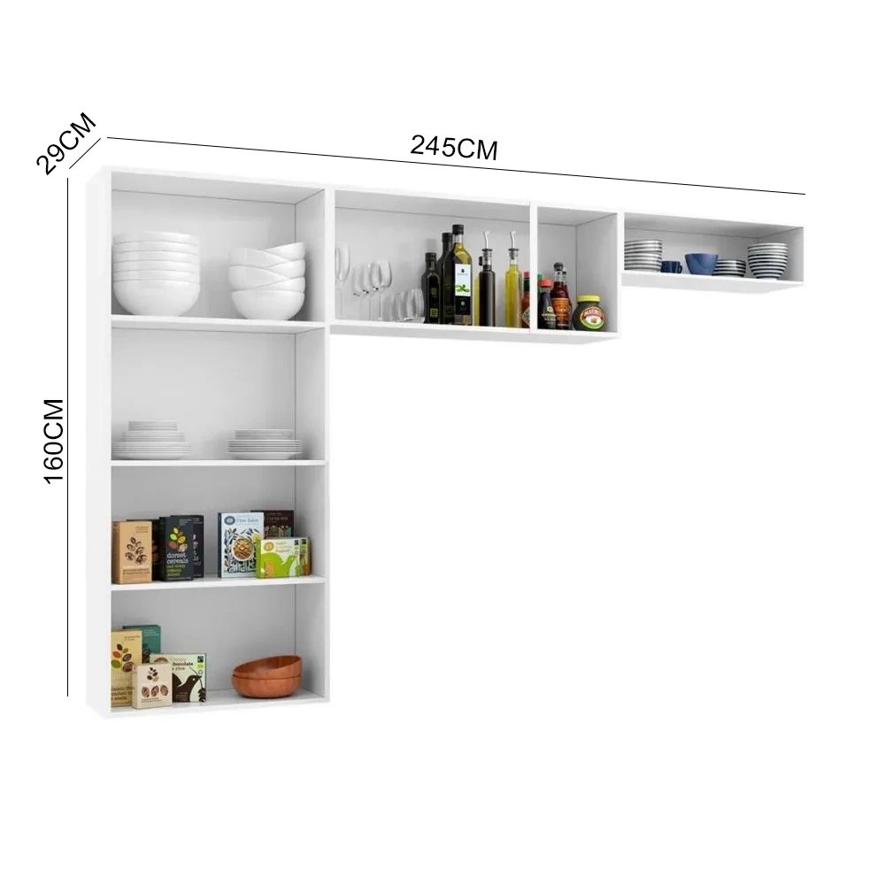 Cozinha Compacta Telasul 09 7 Portas Nicho Sem Vidro Diamante New Smart Branco