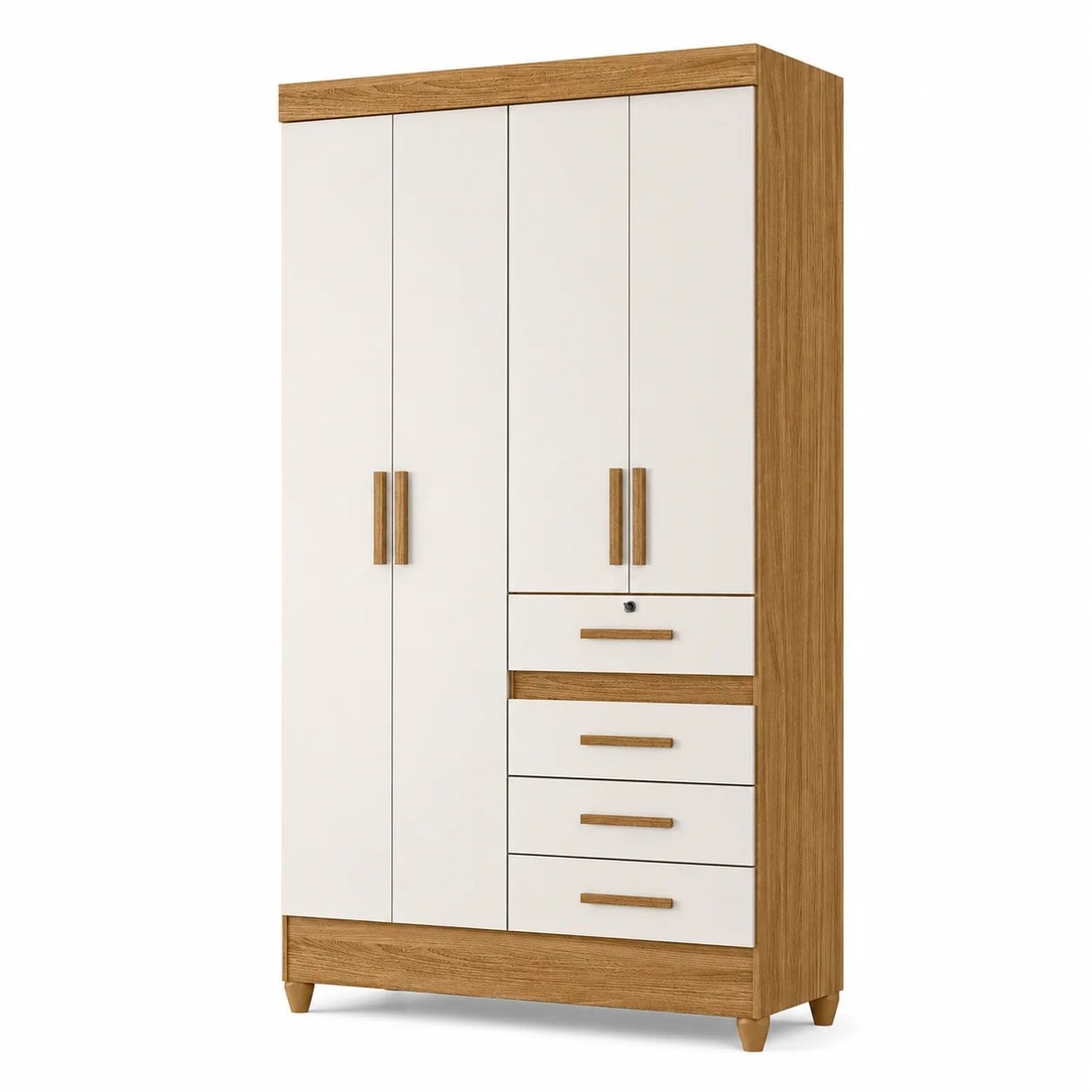 Guarda-roupa Sobral Solteiro 4 Portas 4 Gavetas com Chave Moval - Freijo/Off White