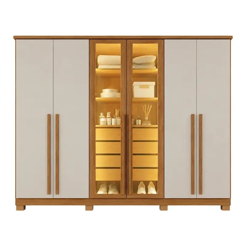 Guarda-roupa 100% MDF Toronto Reflecta 6 Portas 4 Gavetas 240cm IMOP - Cinamomo/Arena