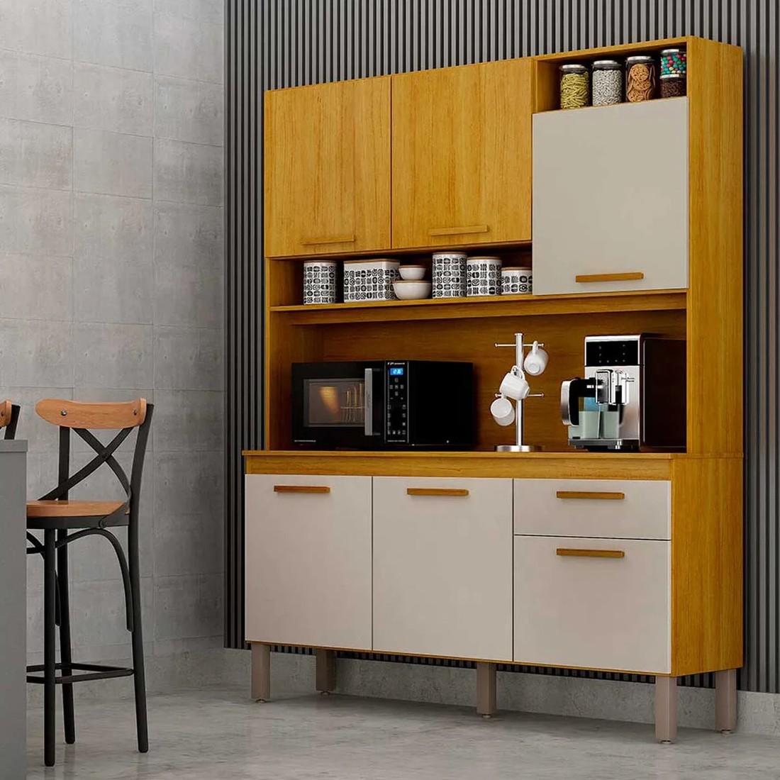 Kit Cozinha Noor 1,45m 6 Portas 1 Gaveta CHF Cinamomo Off White