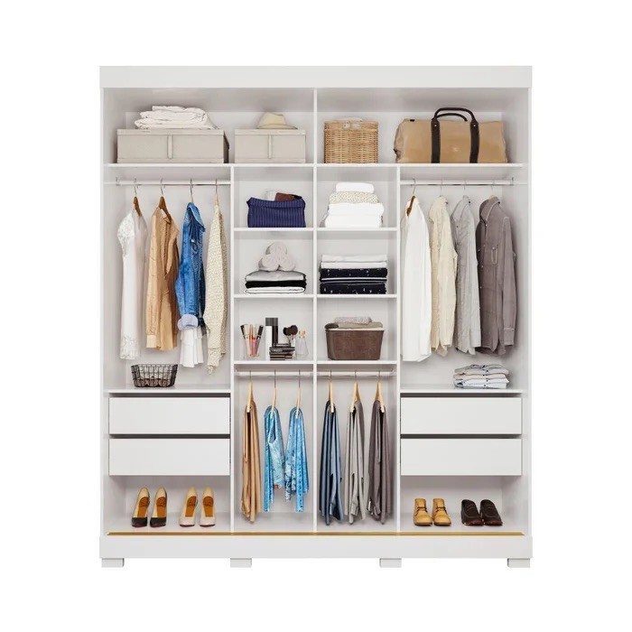 Guarda-Roupa Casal Com Espelho 2 Portas de Correr 100% MDF Panan Móveis Flora Branco Guarda-Roupa Casal Com Espelho 2 Portas de Correr 100% MDF Panan Móveis Flora Branco