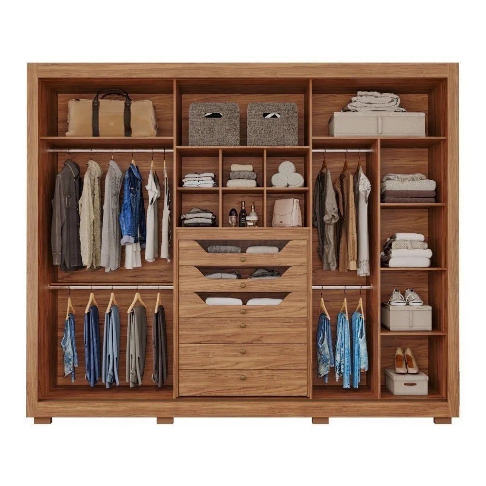 Guarda-Roupa Casal Com Espelho 3 Portas de Correr em MDF Panan Móveis Vitória Cinamomo/Off White Guarda-Roupa Casal Com Espelho 3 Portas de Correr em MDF Panan Móveis Vitória Cinamomo/Off White