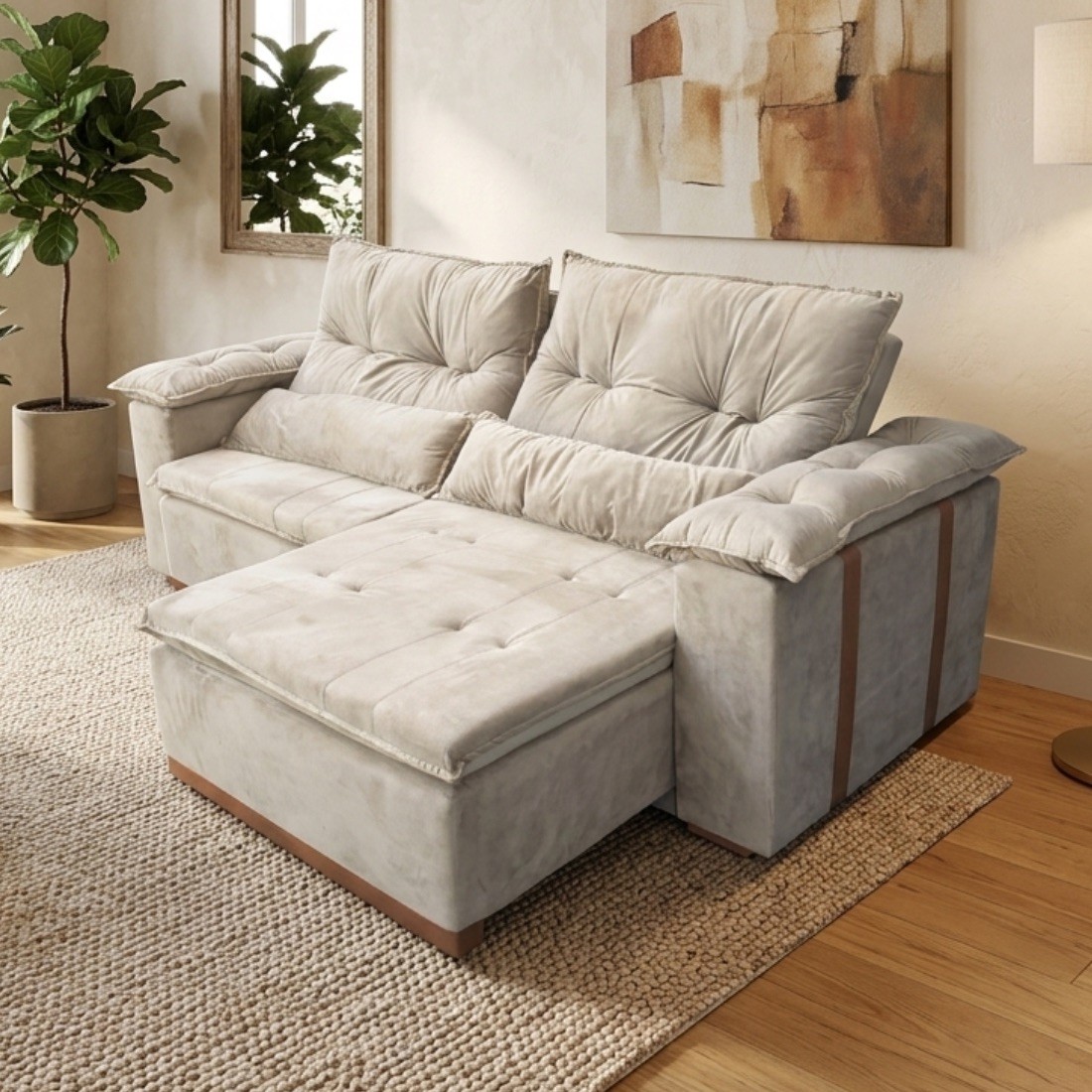Sofá Retrátil Reclinável Imperador 230cm 2 Modulos - Bege Sofá Retrátil Reclinável Imperador 230cm 2 Modulos - Bege