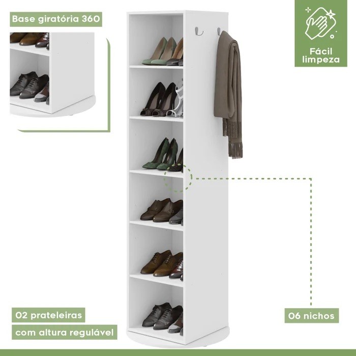 Multiuso Sapateira Esthela com Espelho e Base Giratória – Lopas – Cor Branco Multiuso Sapateira Esthela com Espelho e Base Giratória – Lopas – Cor Branco