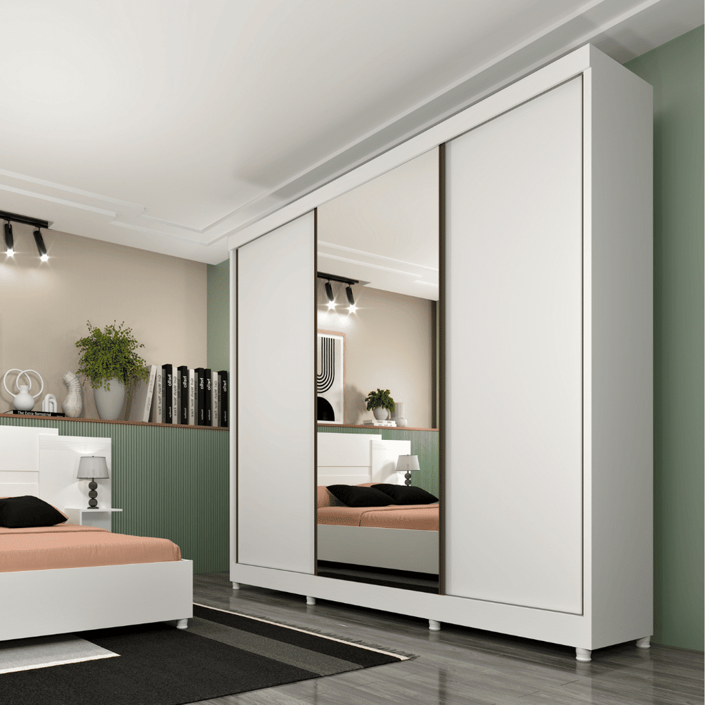 Guarda-Roupa Casal Com Espelho 3 Portas de Correr Tcil Móveis Dacar Branco Guarda-Roupa Casal Com Espelho 3 Portas de Correr Tcil Móveis Dacar Branco