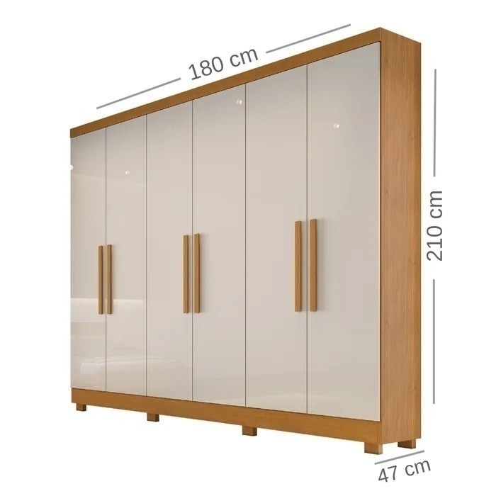 Guarda-Roupa Casal 6 Portas Sergipe Nature/Off White - Bianchi 