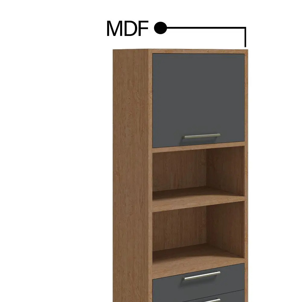 Paneleiro em MDF  1 Portas 3 Gavetas Ronipa Syrah Castanho/Chumbo Paneleiro em MDF  1 Portas 3 Gavetas Ronipa Syrah Castanho/Chumbo