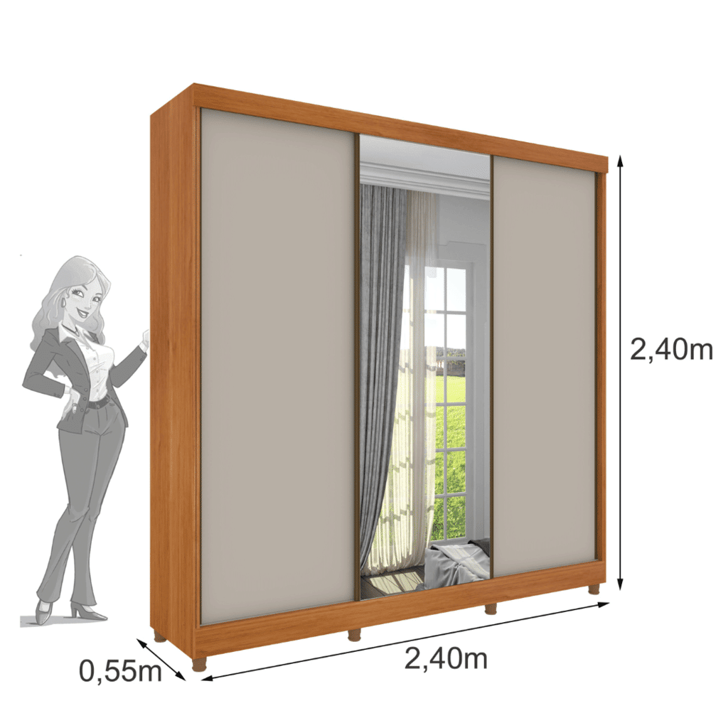 Guarda-Roupa Casal Com Espelho 3 Portas de Correr Tcil Móveis Dacar Cinamomo/Off White Guarda-Roupa Casal Com Espelho 3 Portas de Correr Tcil Móveis Dacar Cinamomo/Off White