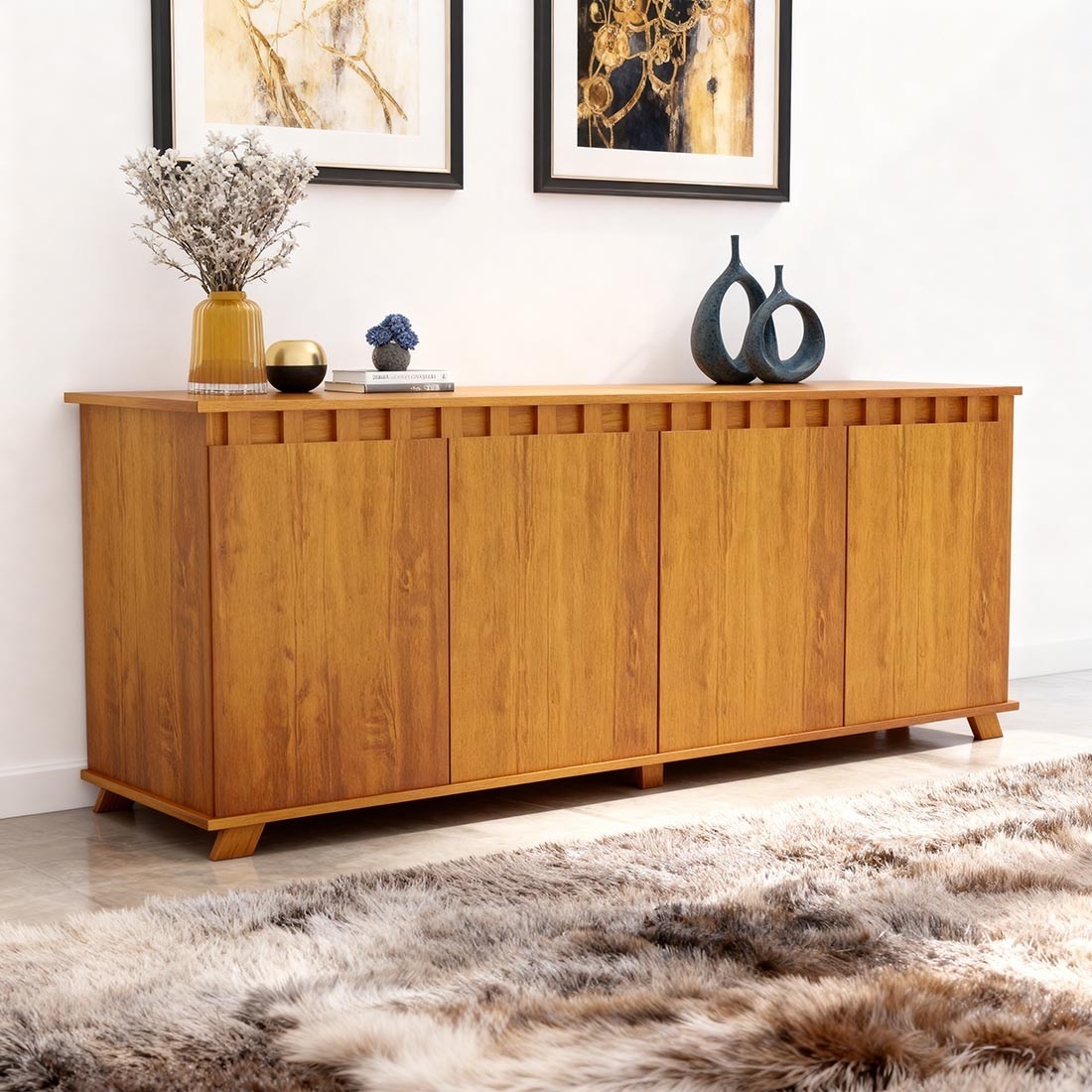 Buffet Classic 4 Portas 100% MDF Ripado para Sala de Jantar Bom Pastor - Natural Buffet Classic 4 Portas 100% MDF Ripado para Sala de Jantar Bom Pastor - Natural