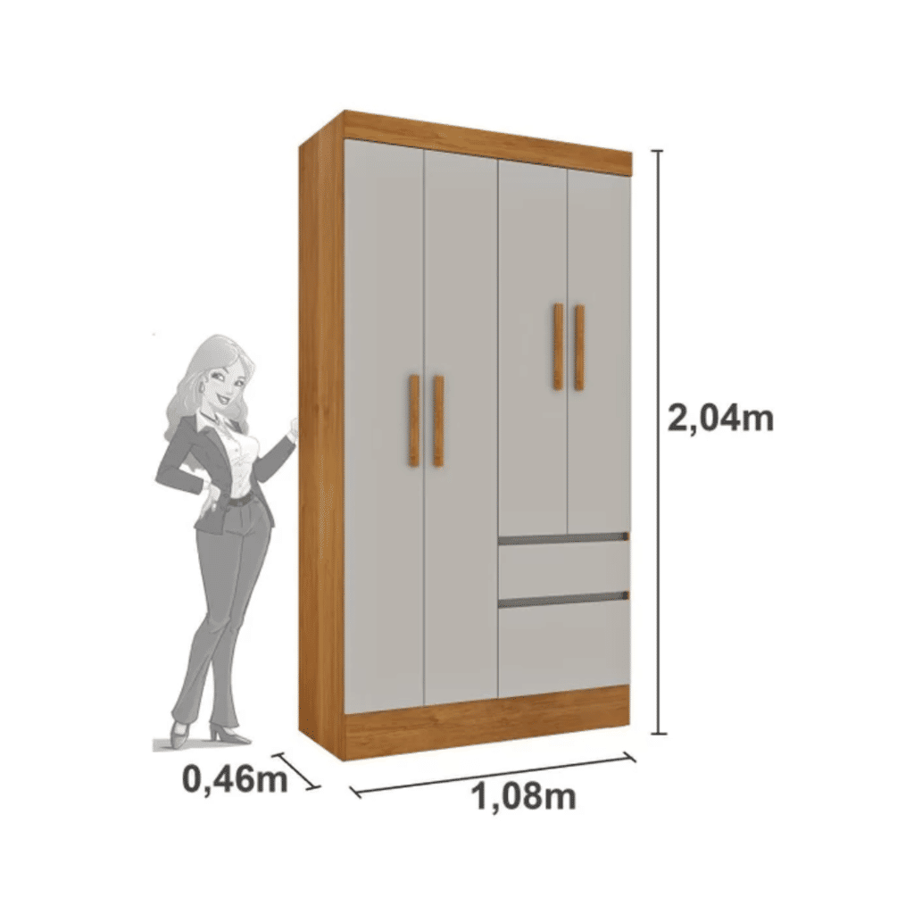 Guarda-Roupa Solteiro 4 Portas 2 Gavetas Oregon Cinamomo/Off White- Tcil Móveis  Guarda-Roupa Solteiro 4 Portas 2 Gavetas Oregon Cinamomo/Off White- Tcil Móveis