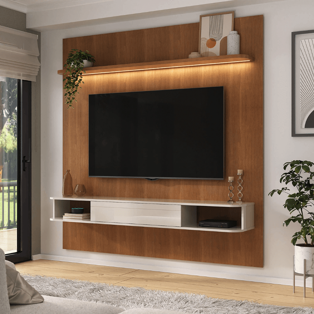 Painel para Tv até 75 Polegadas Belluno 1 Porta e LED Cinamomo/off White Artely Painel para Tv até 75 Polegadas Belluno 1 Porta e LED Cinamomo/off White Artely