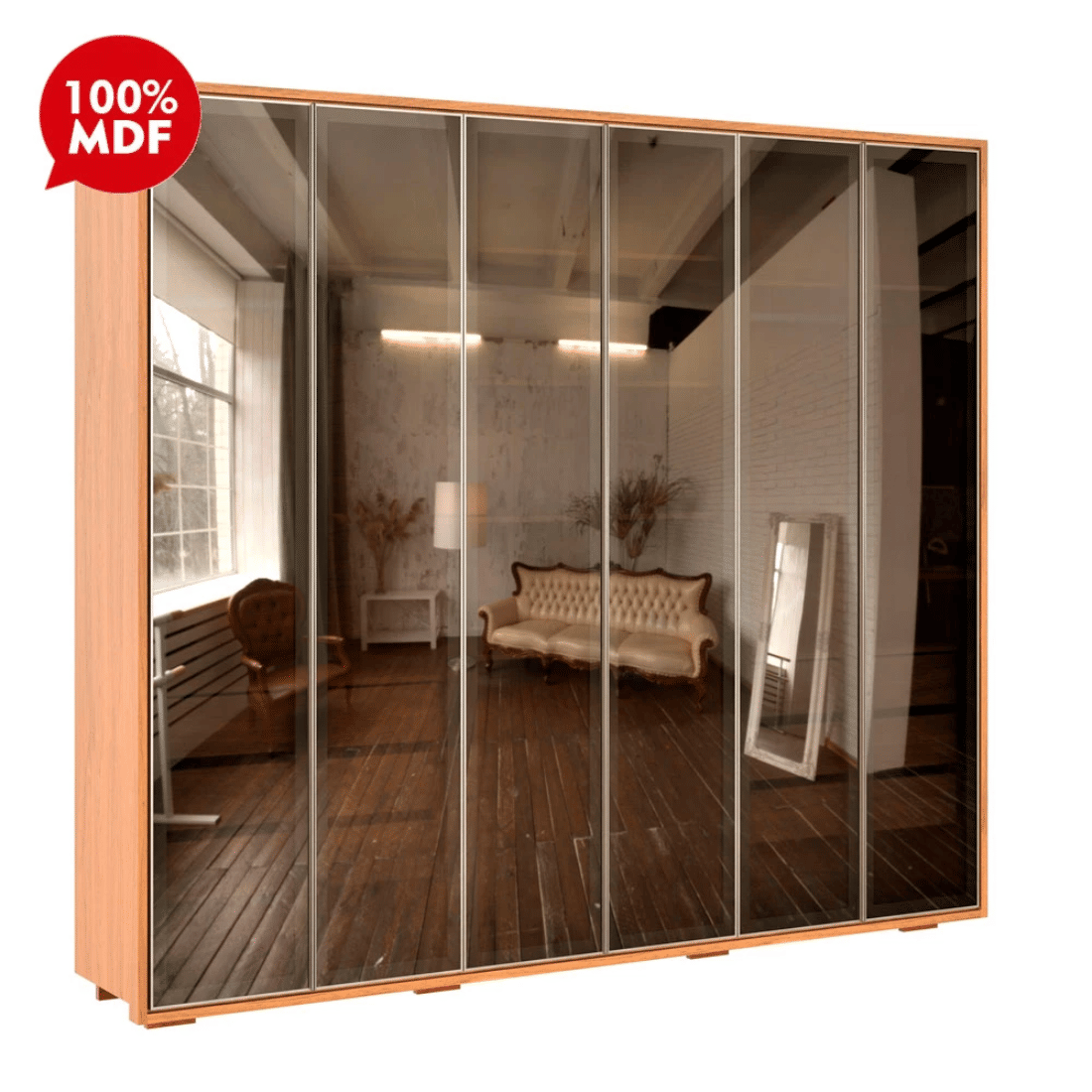 Guarda-Roupa 6 Portas 100% MDF 6 Gavetas Robel Concept 2.4 c/ Pés Freijó/Reflecta Guarda-Roupa 6 Portas 100% MDF 6 Gavetas Robel Concept 2.4 c/ Pés Freijó/Reflecta