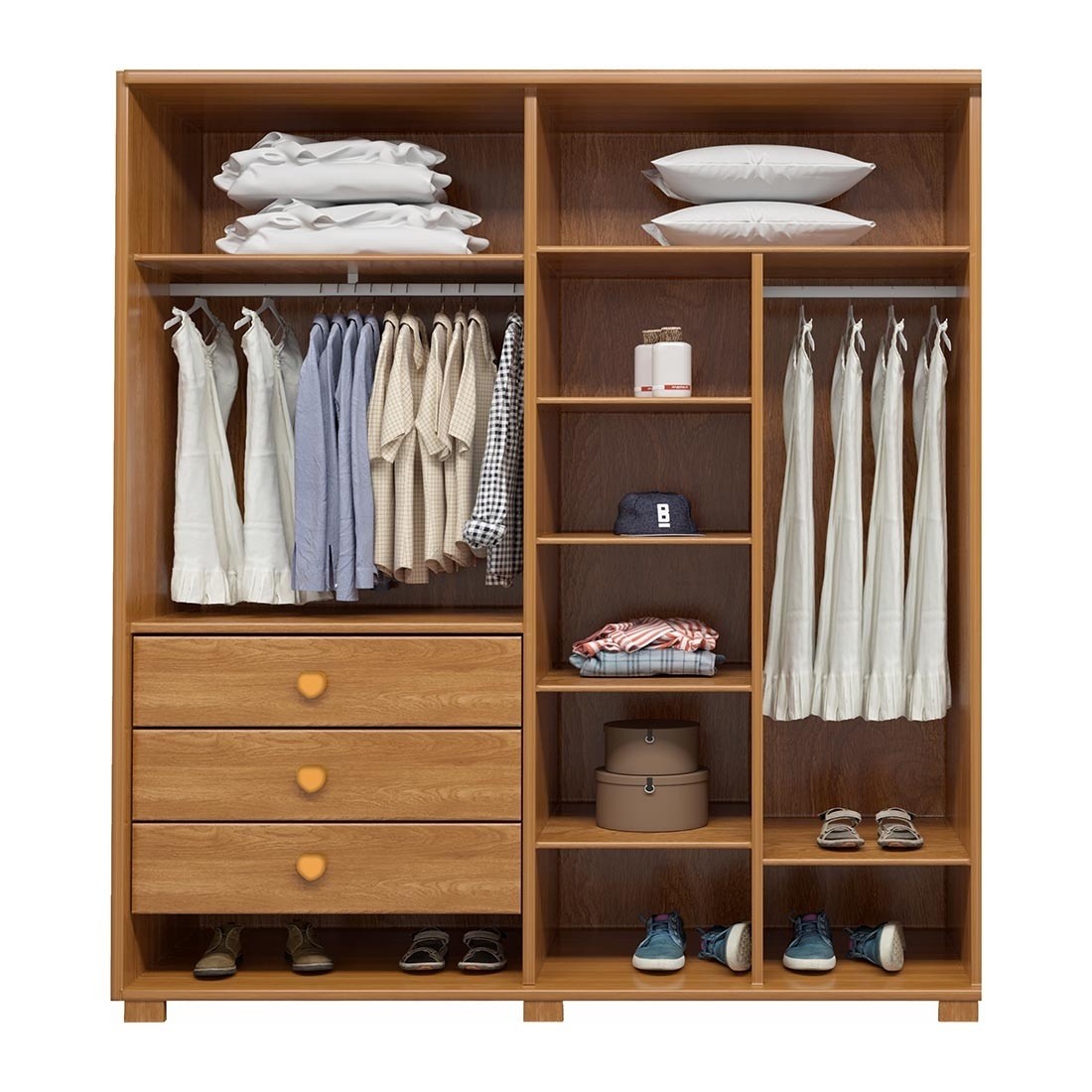 Guarda-roupa Solteiro 4 Portas 3 Gavetas 183cm Spin Bom Pastor - Nog/Beg