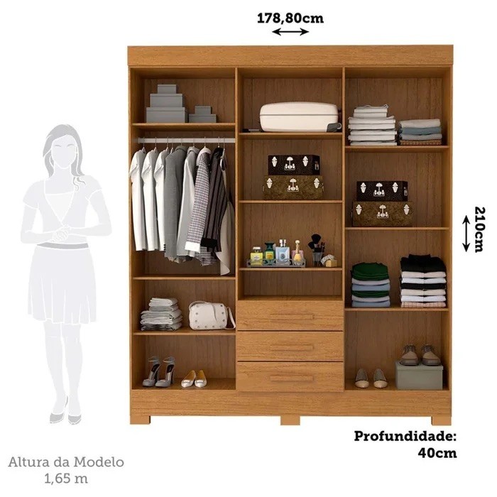 Guarda-Roupa com Espelho Debora 6 Portas 100% MDF Cinamomo - Acp Móveis Guarda-Roupa com Espelho Debora 6 Portas 100% MDF Cinamomo - Acp Móveis