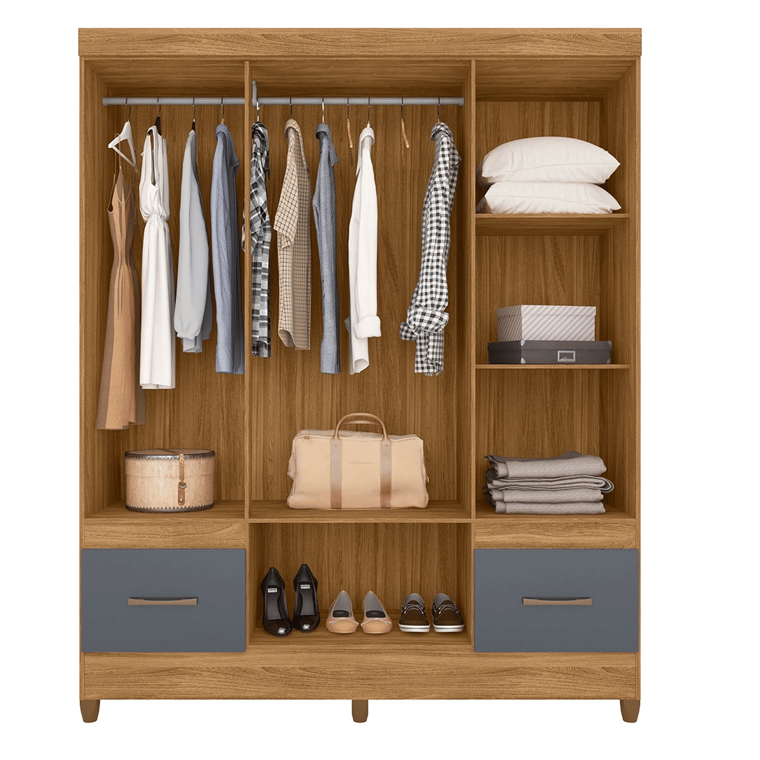 Guarda Roupa Solteiro MS912, 6 Portas Freijo/Cinza - Moval