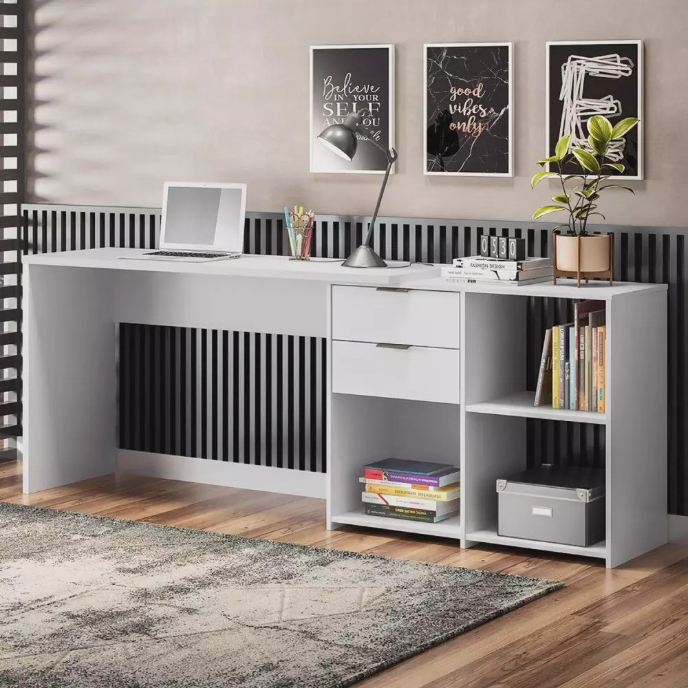 Mesa de Escritório Canto em L Articulada com 2 Gavetas Notável Oficce NT2060 Branco Mesa de Escritório Canto em L Articulada com 2 Gavetas Notável Oficce NT2060 Branco