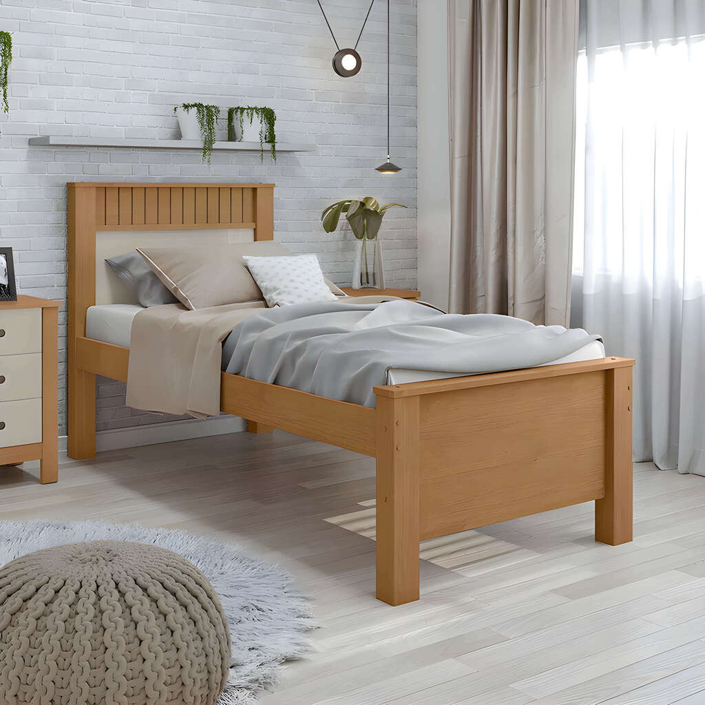 Cama Solteiro em MDF/MDP Lopas Athenas Plus Amendoa Clean/Off White Cama Solteiro em MDF/MDP Lopas Athenas Plus Amendoa Clean/Off White
